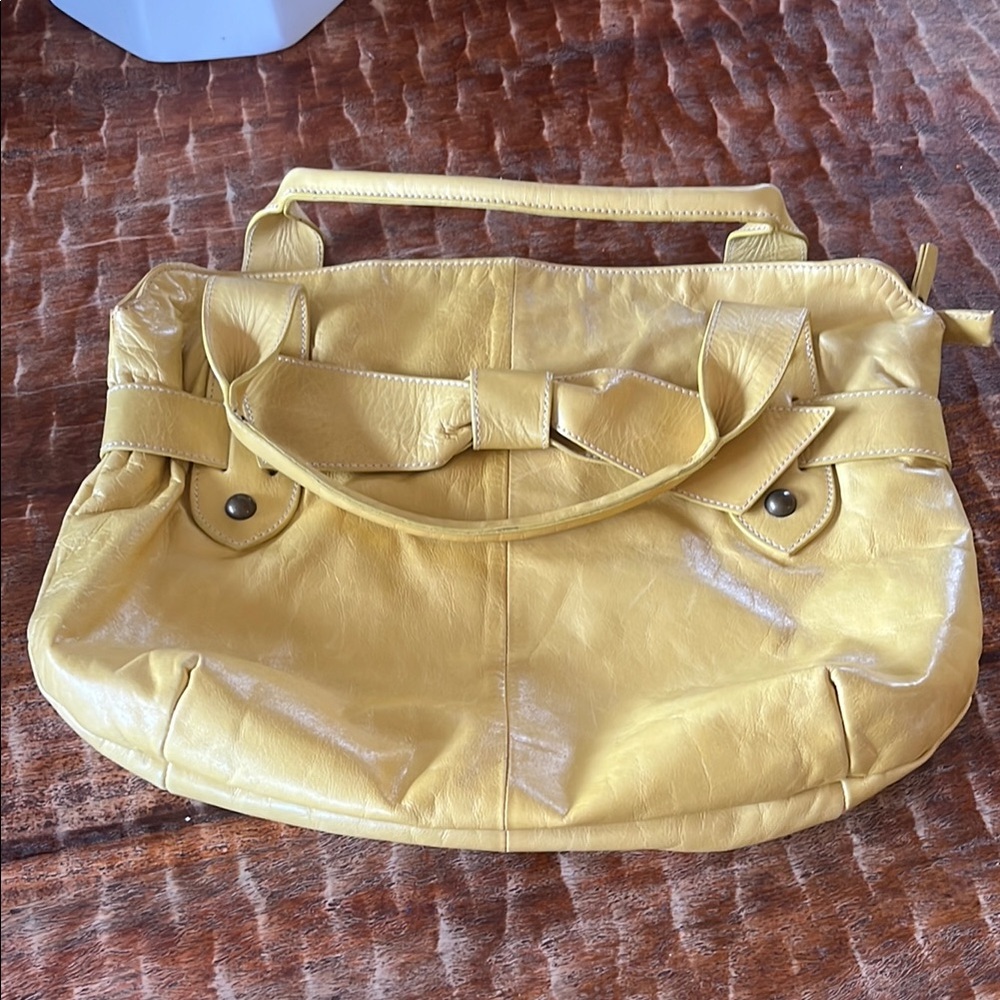 Soft Yellow Leather Shoulder Bag with Bow